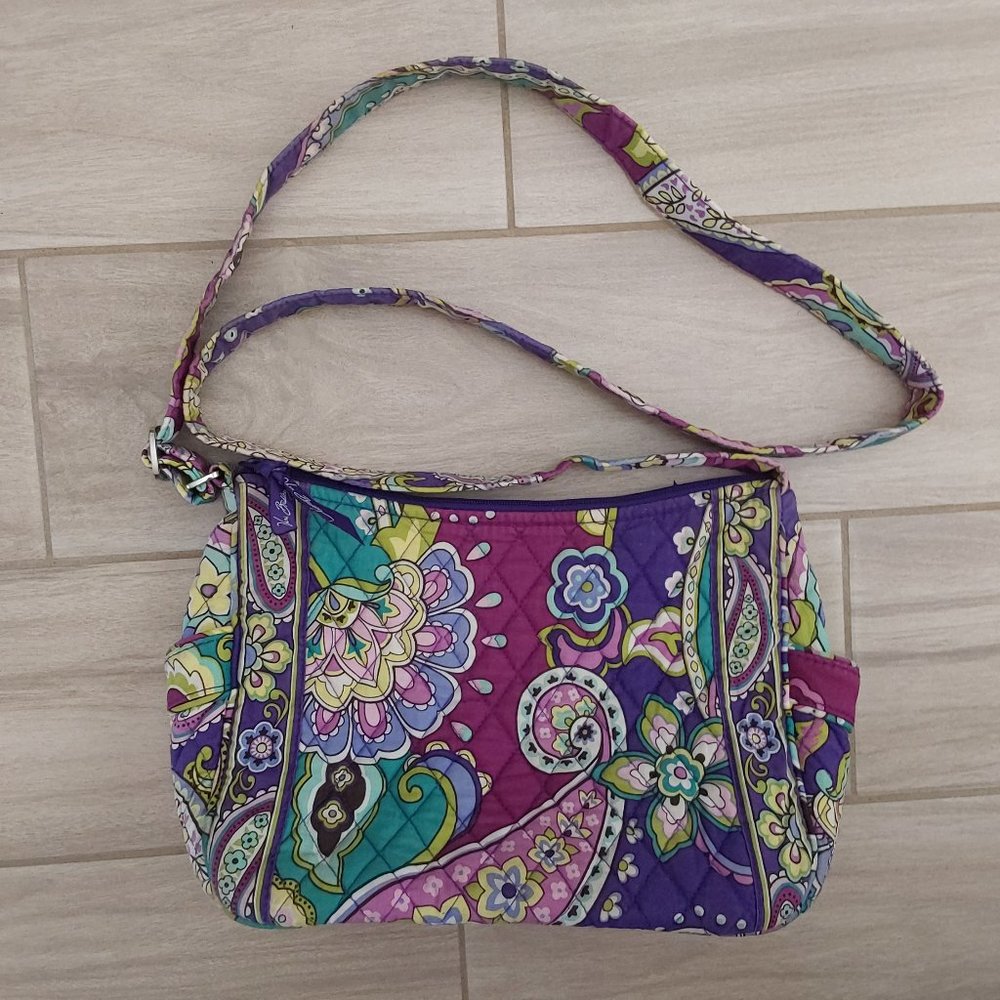 Vera Bradley "Heather" Purple Floral Paisley Crossbody Handbag.  Size Medium